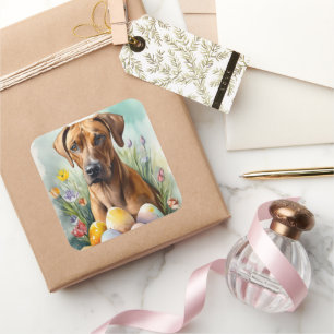 Rhodesian Ridgeback Hund mit Ostereiern Feiertag Quadratischer Aufkleber
