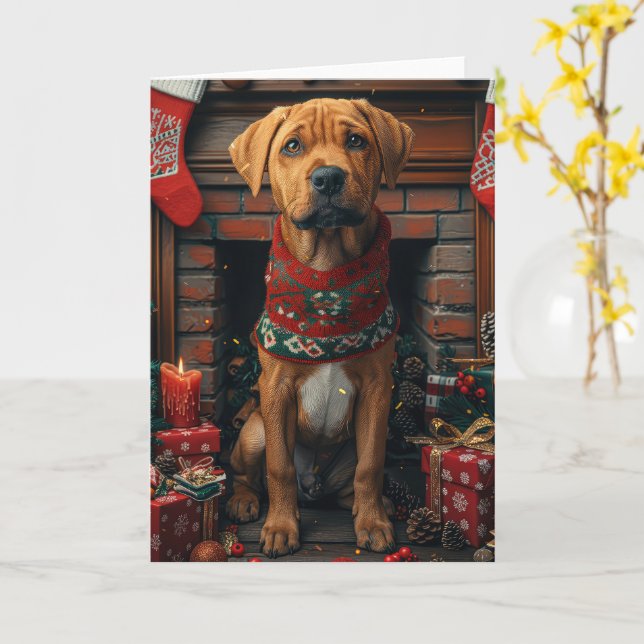 Rhodesian Ridgeback Hund mit Weihnachtsgeschenken Karte (Gelbe Blume)