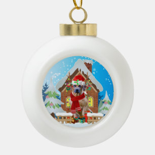 Rhodesian Ridgeback Hund mit Weihnachtsgeschenken Keramik Kugel-Ornament