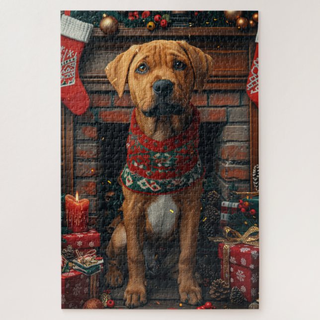 Rhodesian Ridgeback Hund mit Weihnachtsgeschenken Puzzle (Vertikal)