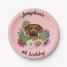 Rhodesian Ridgeback Hund und Blume Geburtstagspart Pappteller