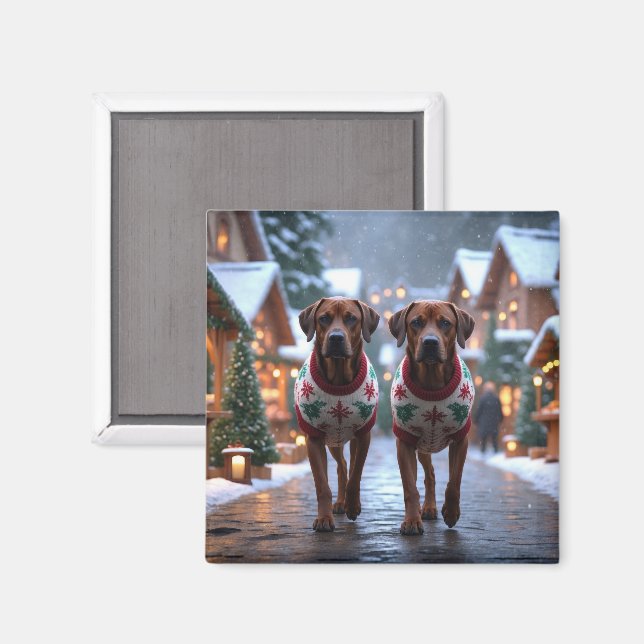 Rhodesian Ridgeback Hunde Weihnachten Schnee Urlau Magnet (Vorderseite/Rückseite)