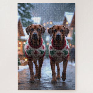 Rhodesian Ridgeback Hunde Weihnachten Schnee Urlau Puzzle