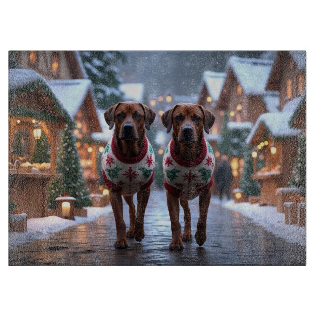Rhodesian Ridgeback Hunde Weihnachten Schnee Urlau Schneidebrett (Vorderseite)