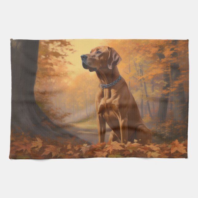 Rhodesian Ridgeback im Herbstfall Inspiriert Geschirrtuch (Horizontal)