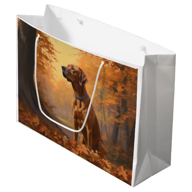 Rhodesian Ridgeback im Herbstfall Inspiriert Große Geschenktüte (Vorderseite Schrägansicht)