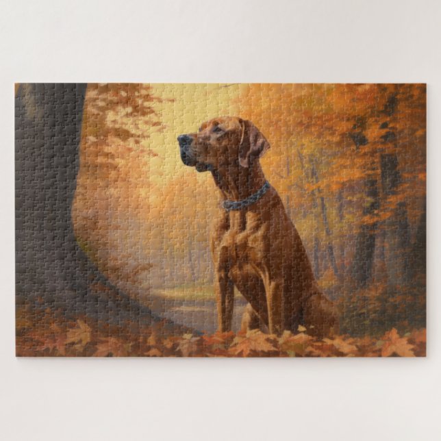Rhodesian Ridgeback im Herbstfall Inspiriert Puzzle (Horizontal)