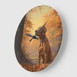 Rhodesian Ridgeback im Herbstlaubfall inspiriert Große Wanduhr