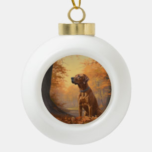 Rhodesian Ridgeback im Herbstlaubfall inspiriert Keramik Kugel-Ornament