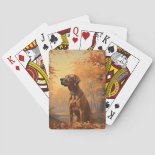Rhodesian Ridgeback im Herbstlaubfall inspiriert Spielkarten