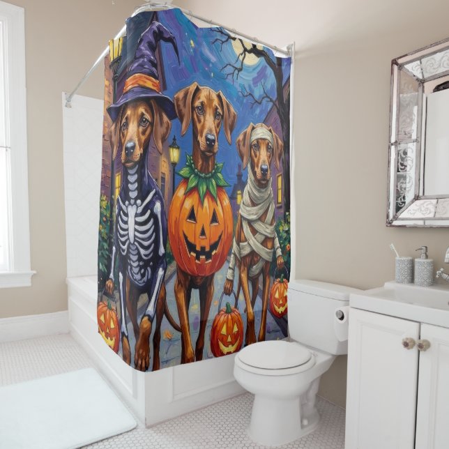 Rhodesian Ridgeback in Halloween-Kostümen Duschvorhang (Beispiel)