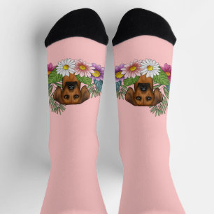 Rhodesian Ridgeback Kopf Bunte Blumen Auf Rosa Socken