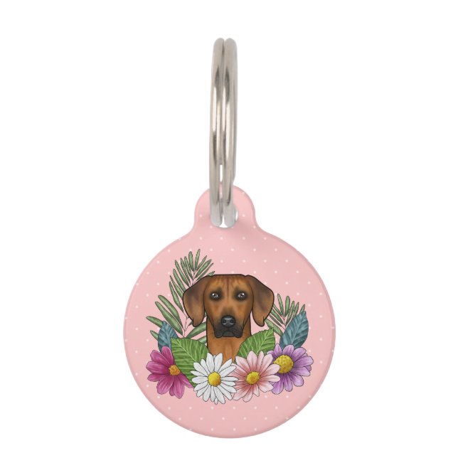 Rhodesian Ridgeback Kopffarbige Blume auf rosa Haustiermarke (Vorderseite)