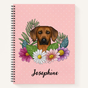 Rhodesian Ridgeback Kopffarbige Blume auf rosa Notizbuch
