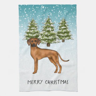 Rhodesian Ridgeback Löwen Hund Schnee Winter Wald Geschirrtuch