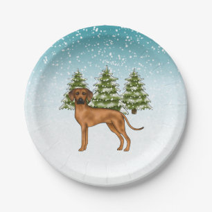 Rhodesian Ridgeback Löwen Hund Schnee Winter Wald Pappteller