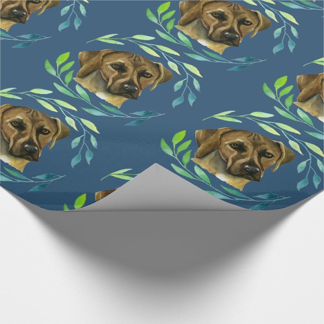 Rhodesian Ridgeback mit einem Kranz-Aquarell Geschenkpapier (Ecke)