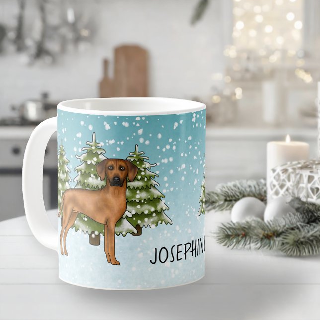 Rhodesian Ridgeback mit Namen Snowy Winterwald Kaffeetasse (Please note: This image is a digital mockup. The product may not be in scale.)