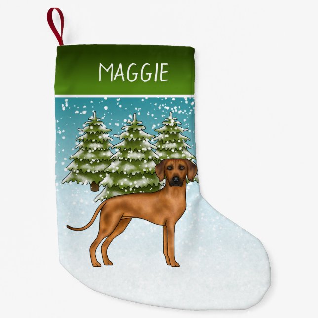 Rhodesian Ridgeback mit Namen Snowy Winterwald Kleiner Weihnachtsstrumpf (Vorderseite)