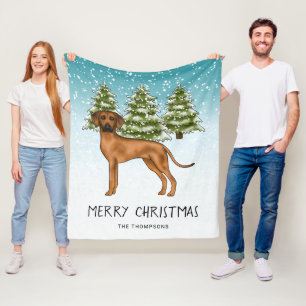 Rhodesian Ridgeback mit Text Schneewald im Winter Fleecedecke