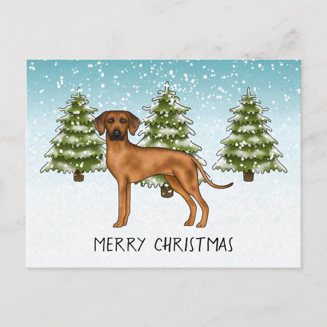 Rhodesian Ridgeback mit Text Schneewald im Winter Postkarte (Vorderseite)