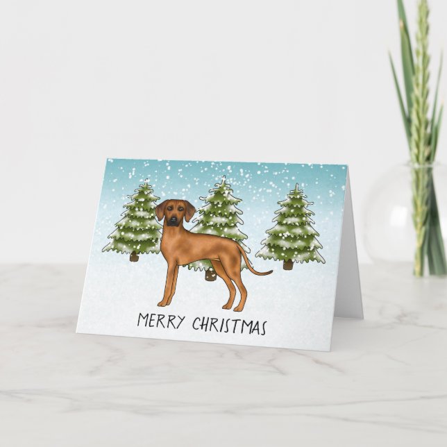 Rhodesian Ridgeback mit Text Snowy Winterwald Karte (Vorderseite)