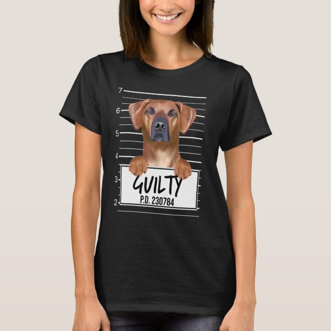 Rhodesian Ridgeback-Mugshot schuldig Hund T-Shirt (Vorderseite)