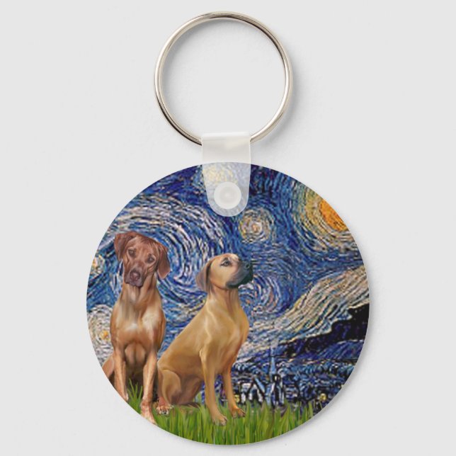 Rhodesian Ridgeback Pair - Starry Night Schlüsselanhänger (Vorderseite)