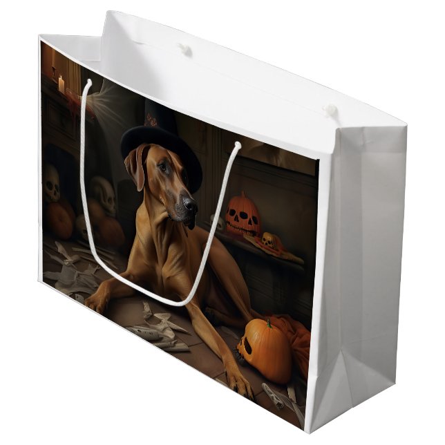 Rhodesian Ridgeback Pumpkins Halloween Beängstigen Große Geschenktüte (Vorderseite Schrägansicht)