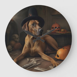Rhodesian Ridgeback Pumpkins Halloween Beängstigen Große Wanduhr