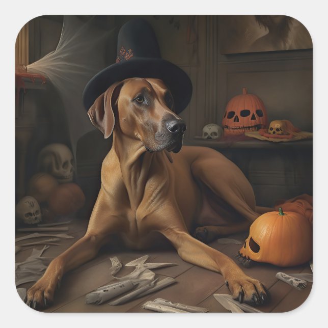 Rhodesian Ridgeback Pumpkins Halloween Beängstigen Quadratischer Aufkleber (Vorderseite)