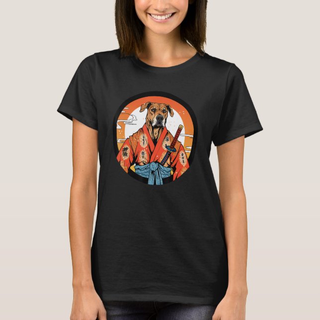 Rhodesian Ridgeback Samurai Funny Dog Warrior T-Shirt (Vorderseite)