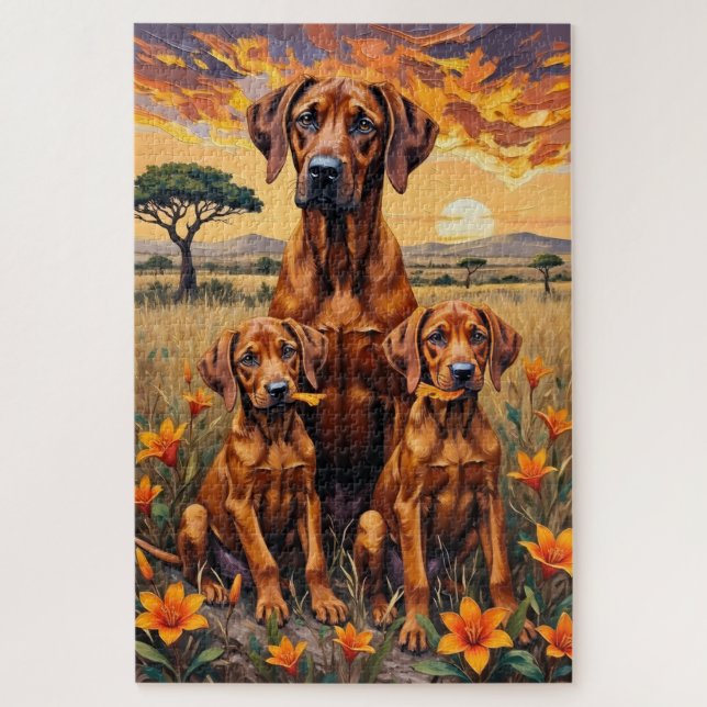Rhodesian Ridgeback Savanna Sunset Art Puzzle (Vertikal)