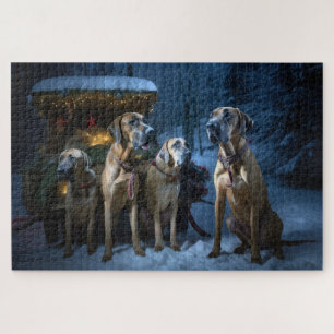 Rhodesian Ridgeback Schnee-Schlitten Weihnachtsdek Puzzle