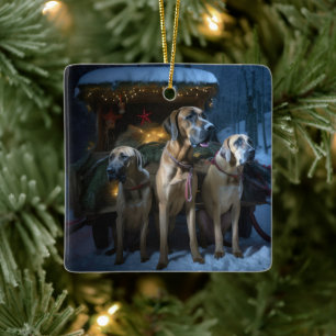 Rhodesian Ridgeback Schneeschlitten Weihnachtsdeko Keramikornament