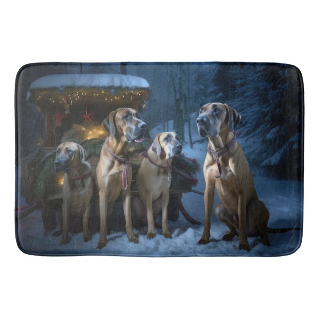 Rhodesian Ridgeback Snowy Sleigh Weihnachtsdekor Badematte (Vorderseite)