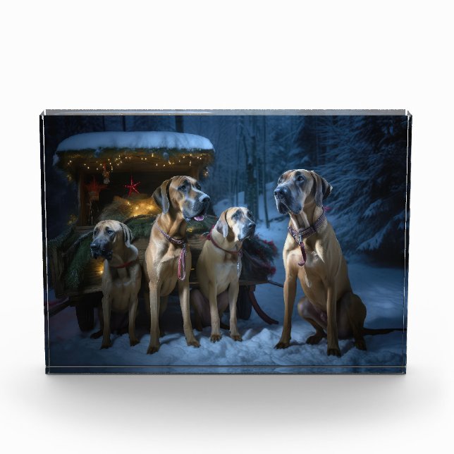 Rhodesian Ridgeback Snowy Sleigh Weihnachtsdekor Fotoblock (Vorderseite)