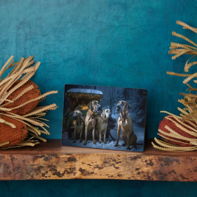 Rhodesian Ridgeback Snowy Sleigh Weihnachtsdekor Fotoplatte (Seite)