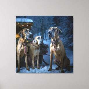 Rhodesian Ridgeback Snowy Sleigh Weihnachtsdekor Leinwanddruck