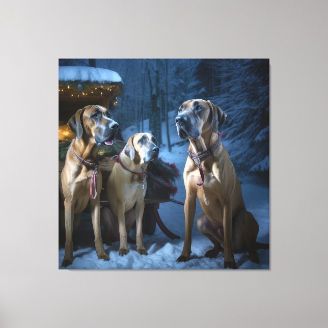 Rhodesian Ridgeback Snowy Sleigh Weihnachtsdekor Leinwanddruck (Vorderseite)