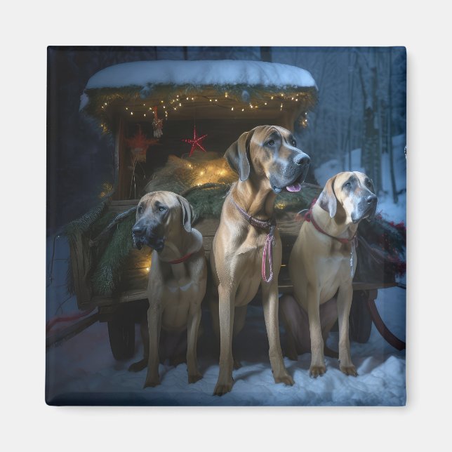 Rhodesian Ridgeback Snowy Sleigh Weihnachtsdekor Magnet (Vorne)
