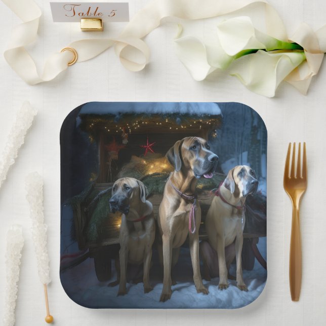 Rhodesian Ridgeback Snowy Sleigh Weihnachtsdekor Pappteller (Hochzeit)