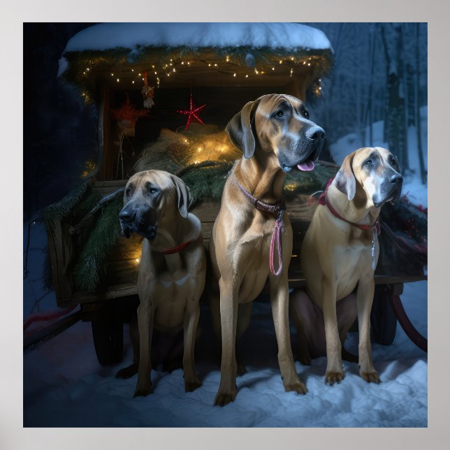 Rhodesian Ridgeback Snowy Sleigh Weihnachtsdekor Poster (Vorne)
