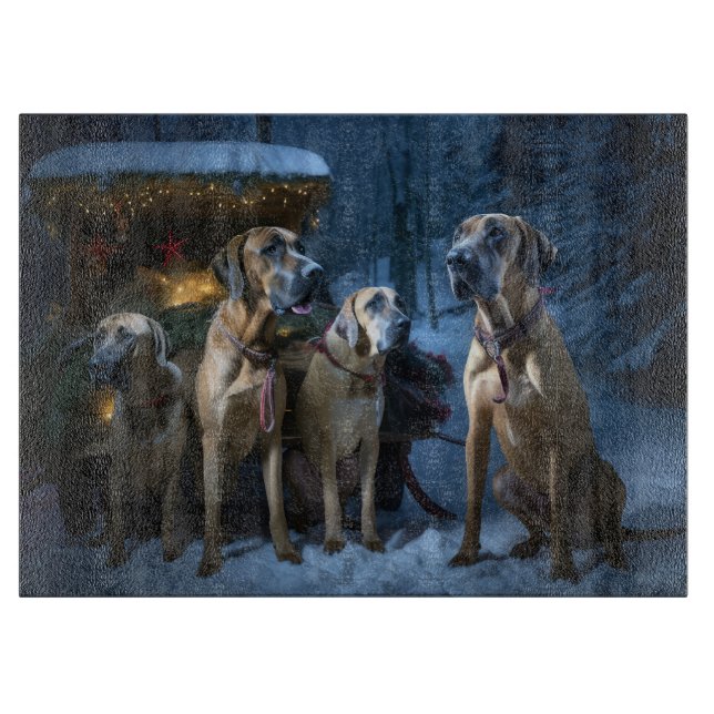 Rhodesian Ridgeback Snowy Sleigh Weihnachtsdekor Schneidebrett (Vorderseite)