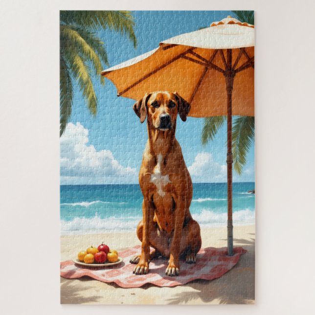 Rhodesian Ridgeback Strand Szene Puzzle (Vertikal)