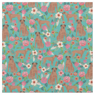 Rhodesian ridgeback Vintage Blumen türkis Stoff