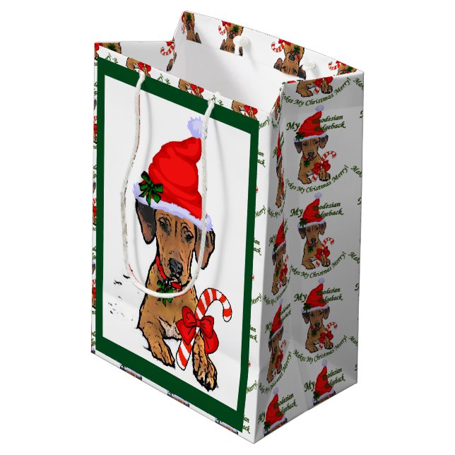 Rhodesian Ridgeback Weihnachten Mittlere Geschenktüte (Rückseite Schrägansicht)