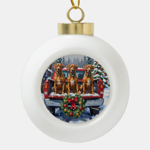 Rhodesian Ridgeback Weihnachten Rotes Lastwagen Fe Keramik Kugel-Ornament