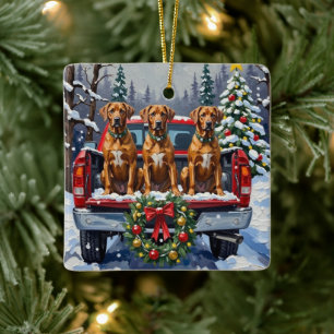 Rhodesian Ridgeback Weihnachten Rotes Lastwagen Fe Keramikornament