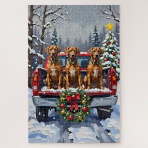 Rhodesian Ridgeback Weihnachten Rotes Lastwagen Fe Puzzle